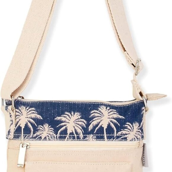 Medium-Sized Canvas Crossbody Bag - Stylish Palm Print & Secure Storage
